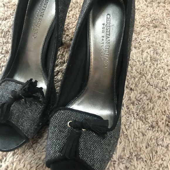 7.5 Christian Sirilano Black Tweed Heels 4” EUC - Picture 4 of 11